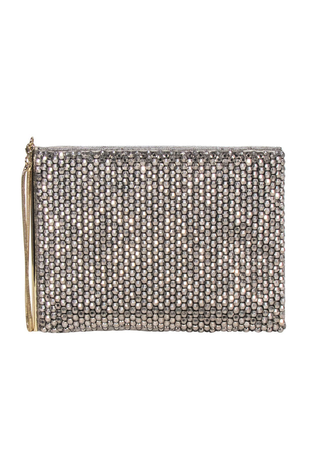 Current Boutique-Reiss - Silver Beaded Zip Top Clutch