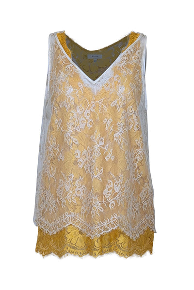 Current Boutique-Reiss - Yellow & Cream Layered Lace Sleeveless Top Sz 10