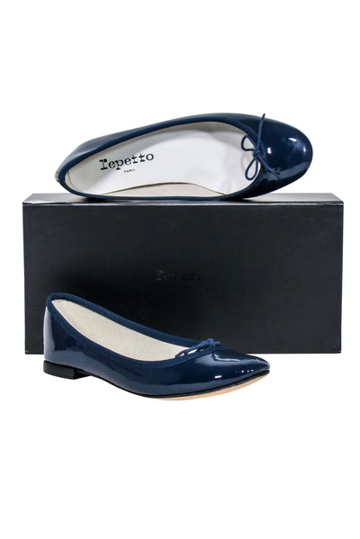 Current Boutique-Repetto - Navy Patent Leather "Cendrillon" Ballet Flats w/ Bow Sz 5.5