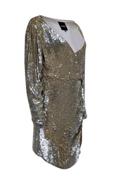 Current Boutique-Retrofete - Gold Long Sleeve Sequin Wrap Mini Dress Sz M
