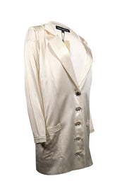 Current Boutique-Retrofete - Ivory Silk Blend Rhinestone Button Blazer Sz S