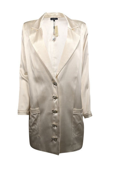 Current Boutique-Retrofete - Ivory Silk Blend Rhinestone Button Blazer Sz S