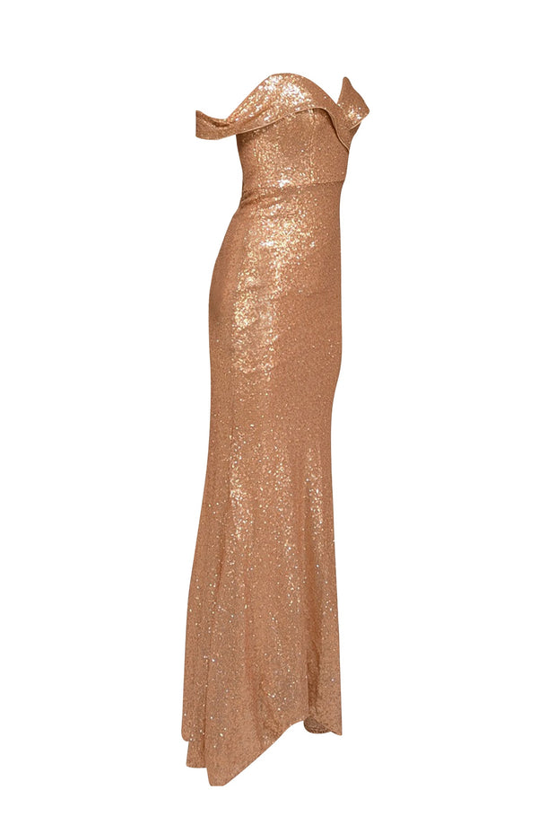 Current Boutique-Reverly - Rose Gold Sequin Off The Shoulder Formal Dress Sz 4