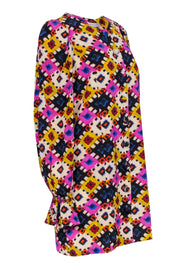 Current Boutique-Rhode - Beige, Purple, Blue, & Yellow Abstract Print Button-Up Dress Sz M