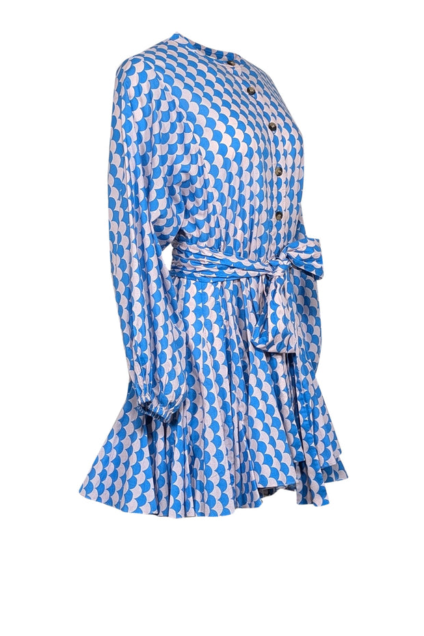 Current Boutique-Rhode - Blue & Pink 'Emma' Scalloped Print Long Sleeve Mini Dress Sz S