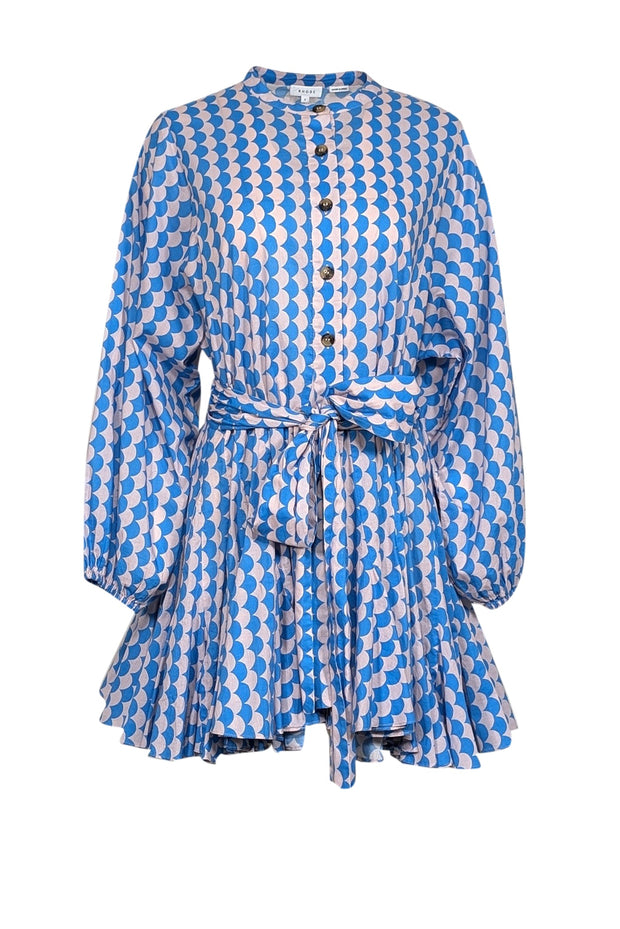 Current Boutique-Rhode - Blue & Pink 'Emma' Scalloped Print Long Sleeve Mini Dress Sz S