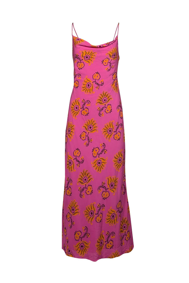 Current Boutique-Rhode - Pink w/ Orange Paisley Print Cowl Neck Dress Sz 4