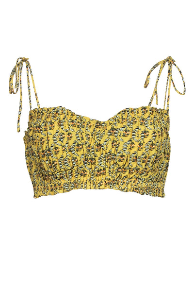 Current Boutique-Rhode - Yellow Print Pleated Sleeveless Crop Top Sz 6