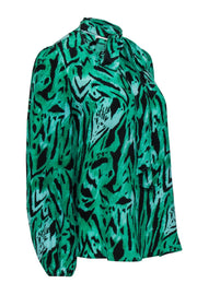 Current Boutique-Rixo - Green & Black Silk Animal Print Blouse w/ Necktie Sz S