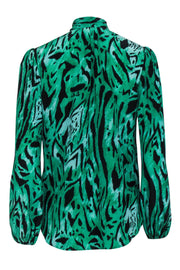 Current Boutique-Rixo - Green & Black Silk Animal Print Blouse w/ Necktie Sz S