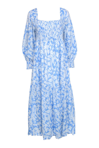 Current Boutique-Rixo - Light Blue White Floral Print Long Sleeve Maxi Dress Sz XXL