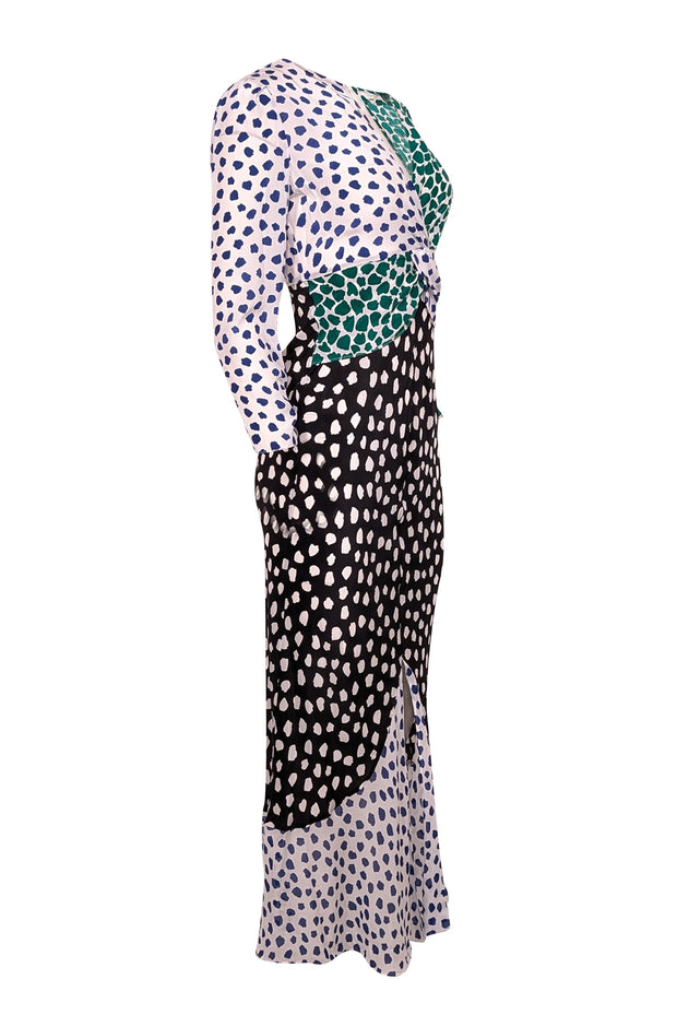 Current Boutique-Rixo - White, Blue, Green, & Black Spotted Print Dress Sz XS