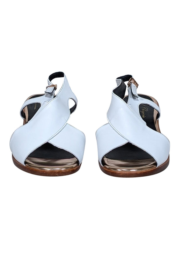 Current Boutique-Robert Clergerie - White Leather & Rose Gold Trim Strappy Sandals Sz 8