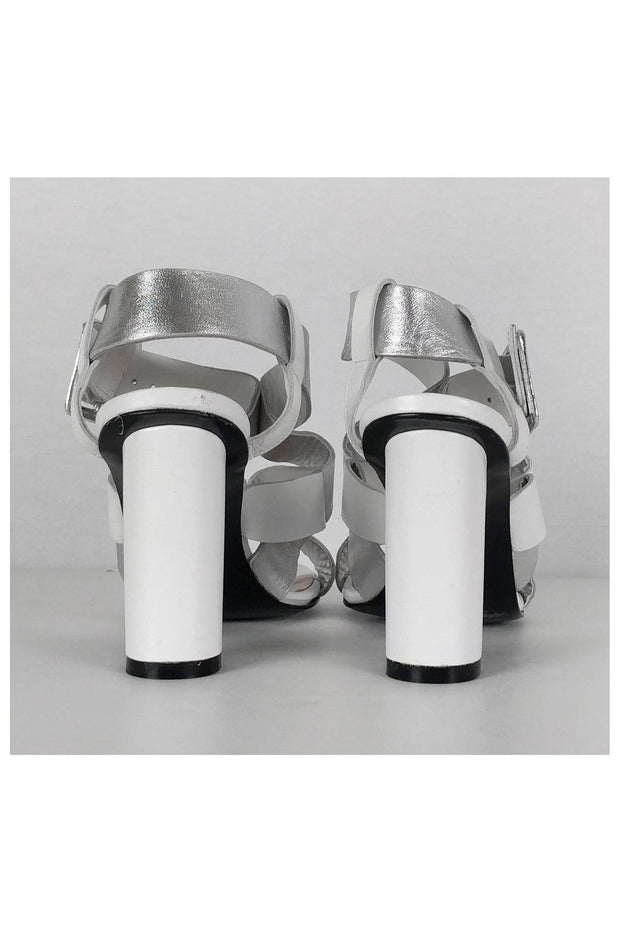 Current Boutique-Robert Clergerie - White & Silver Leather Open Toe Pumps Sz 9.5