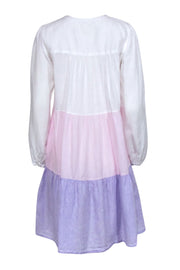 Current Boutique-Robert Friedman - Pink, Purple & White Colorblock Linen Midi Dress Sz S