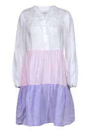 Current Boutique-Robert Friedman - Pink, Purple & White Colorblock Linen Midi Dress Sz S