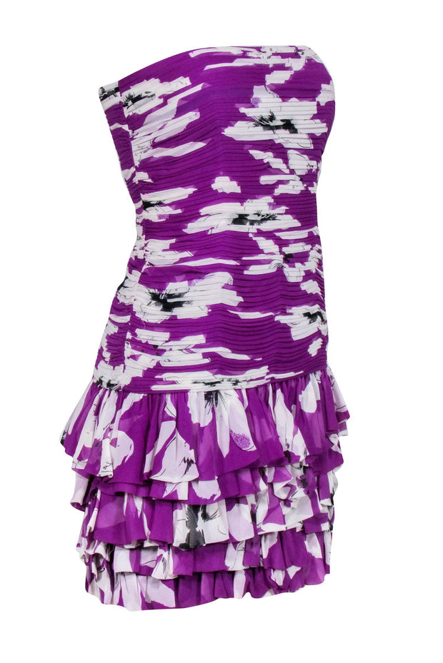 Current Boutique-Robert Rodriguez - Purple & White Pleated Floral Drop Waist Dress Sz 4