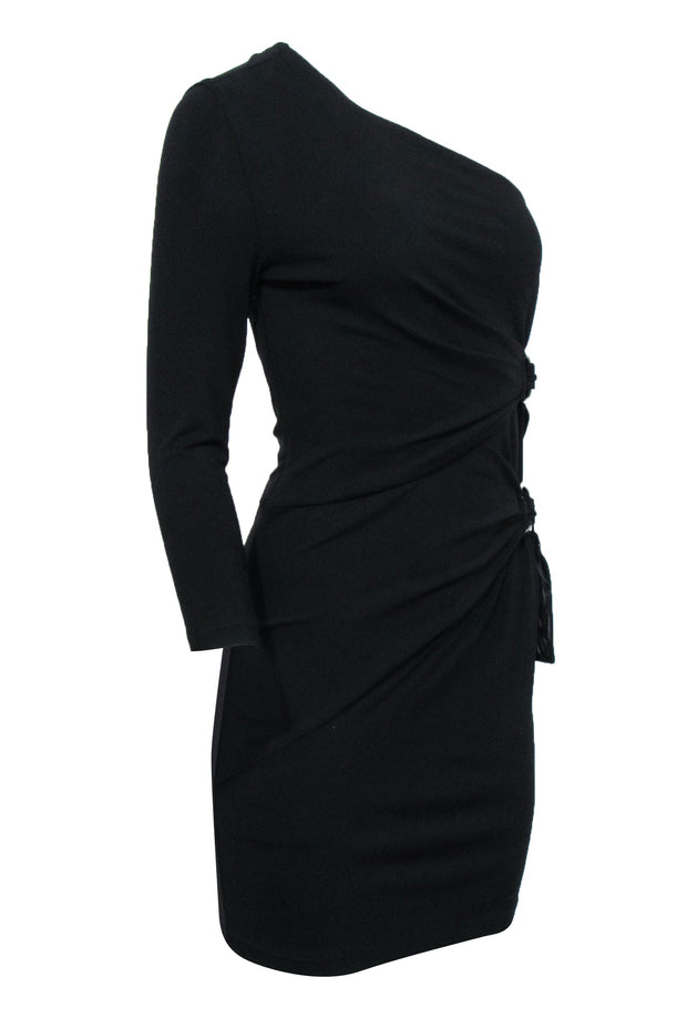 Current Boutique-Roberto Cavalli - Black One Shoulder Buckle Detail Dress Sz 6
