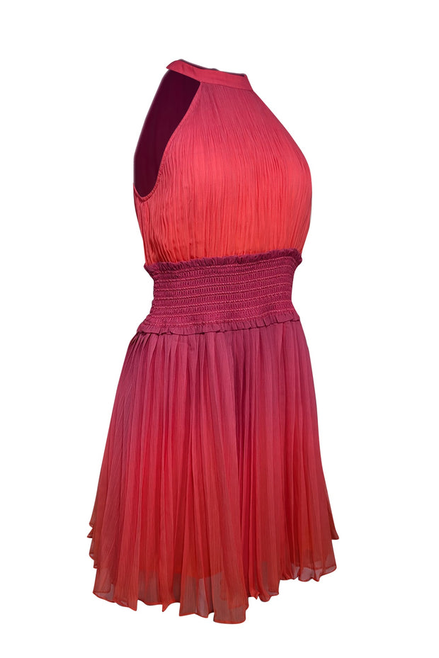 Current Boutique-Rococo Sand - Pink & Orange Ombre Pleated Mini Dress Sz M