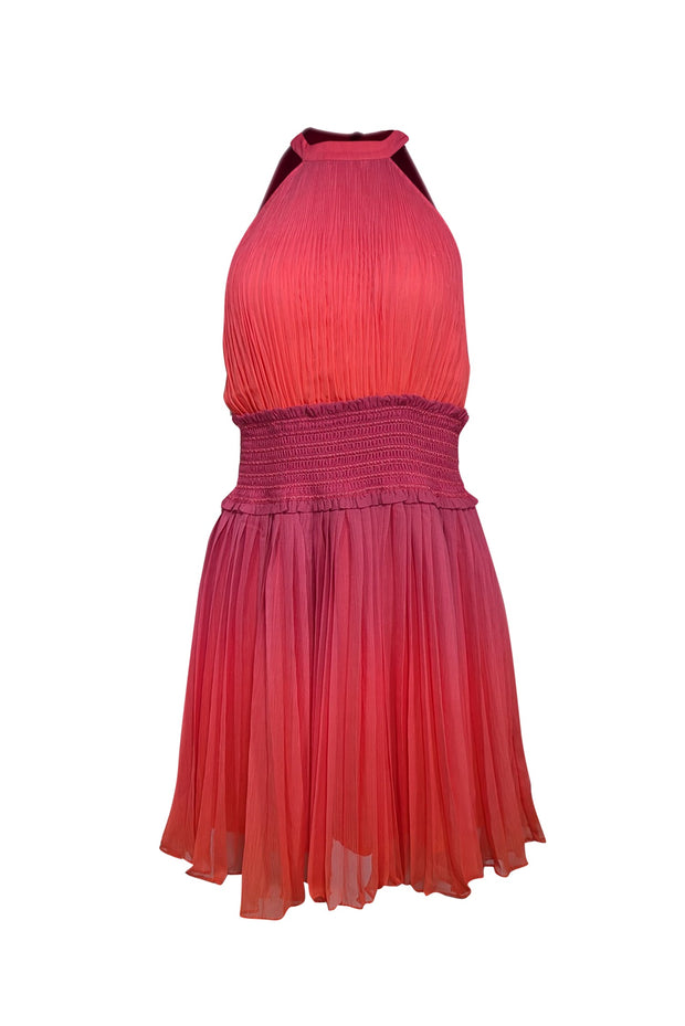 Current Boutique-Rococo Sand - Pink & Orange Ombre Pleated Mini Dress Sz M