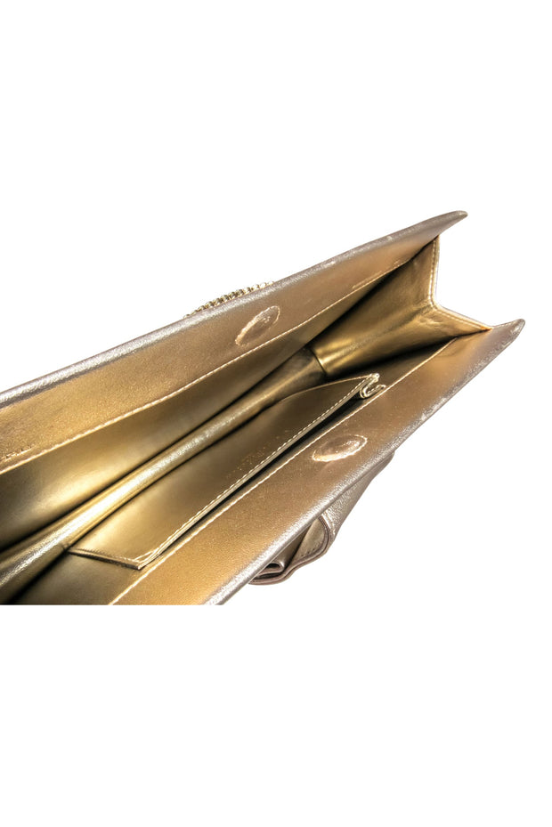 Current Boutique-Roger Vivier - Gold Metallic Clutch w/ Jewel Front Detail