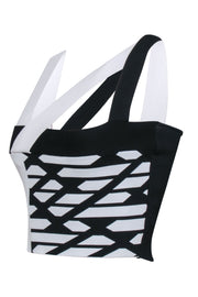 Current Boutique-Roland Mouret - Black & White Print Badage Sleeveless Crop Top Sz M