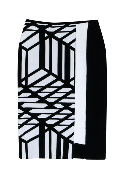Current Boutique-Roland Mouret - Black & White Print Bandage Skirt Sz M