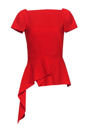 Current Boutique-Roland Mouret - Red Short Sleeve Peplum Blouse w/ Square Neckline Sz 6