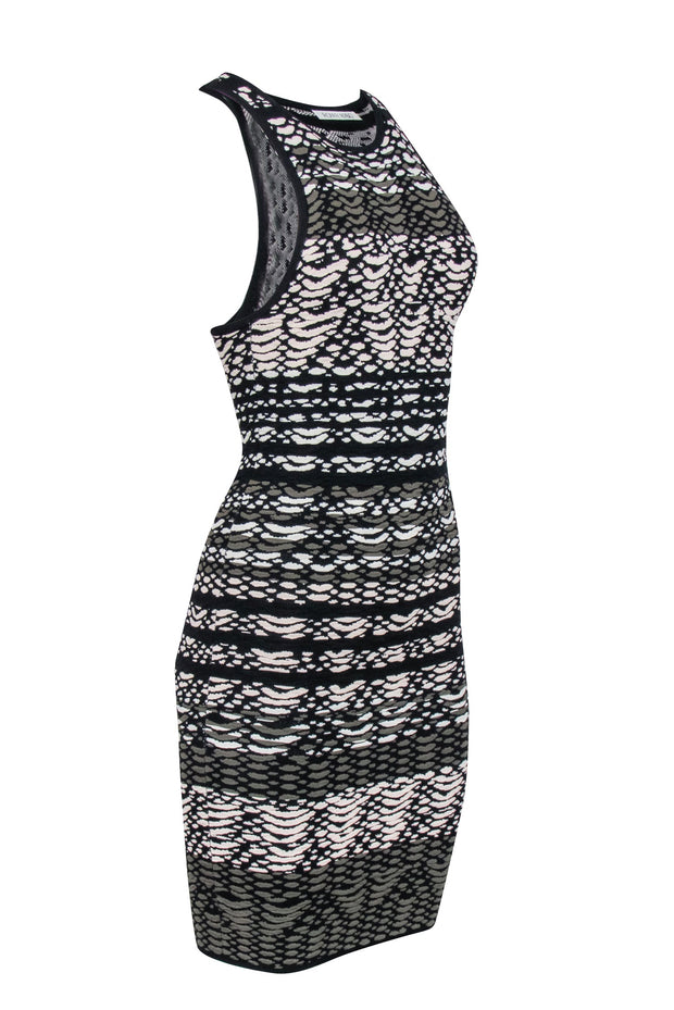 Current Boutique-Ronny Kobo - Black, Cream & Green Patterned Knit Bodycon Dress Sz XS