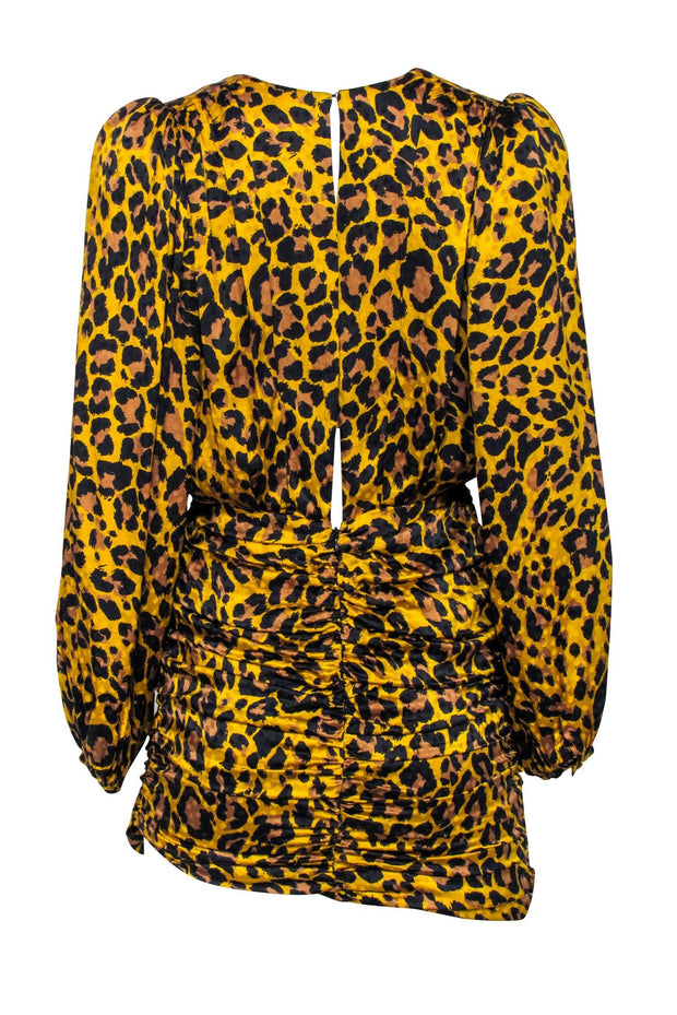 Current Boutique-Ronny Kobo - Tan Leopard Print Deep V-Neckline Ruched Dress Sz M