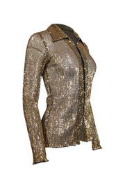 Current Boutique-Rosetta Getty - Black Pleated Mesh Shirt w/ Gold Sequins Sz S