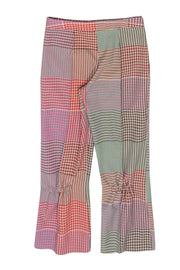 Current Boutique-Rosie Assoulin - Red & Multicolor Patchwork Hounds Tooth Print Pants Sz 4