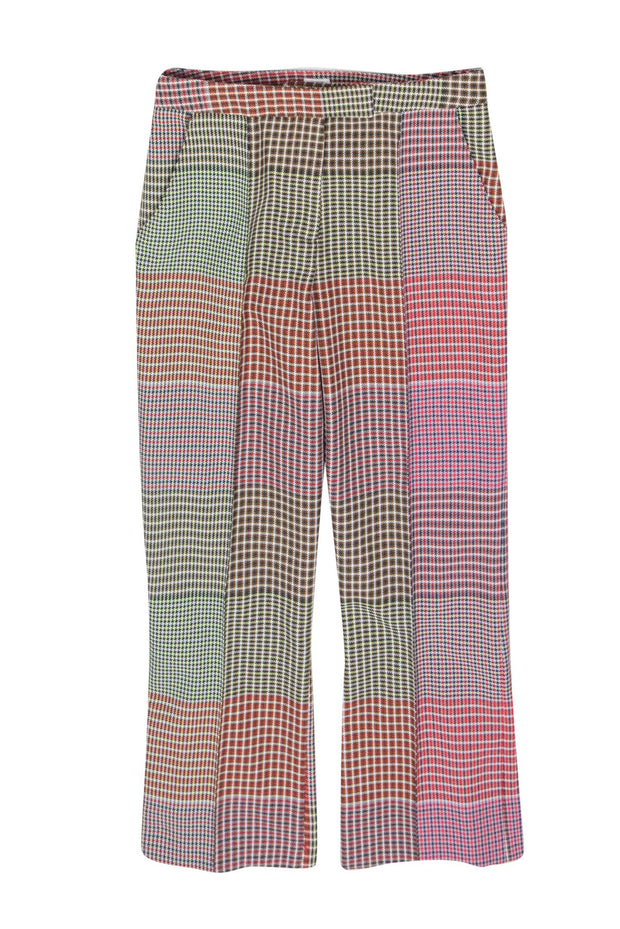 Current Boutique-Rosie Assoulin - Red & Multicolor Patchwork Hounds Tooth Print Pants Sz 4