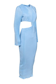Current Boutique-Runaway The Label - Light Blue Satin Micro Pleated Mid Cutout Maxi Dress Sz 4
