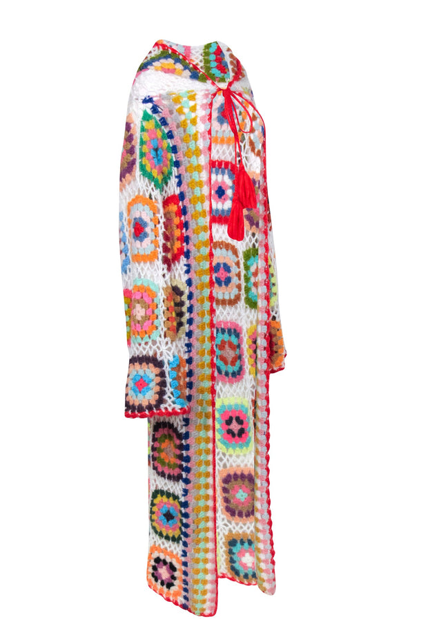 Current Boutique-Saachi - Rainbow Square Crochet Hooded Kimono One Size