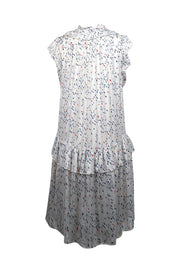 Current Boutique-Sabina Musayev - White w/ Blue Dot Print Ruffled Chiffon Dress Sz XS