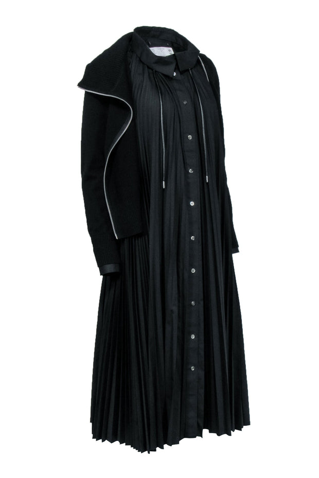 Current Boutique-Sacai - Black Pleated Maxi Dress w/ Detachable Hoodie Sz 2