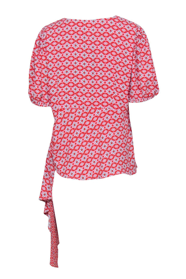 Current Boutique-Sachin & Babi - Pink & Red Floral Pattern Short Sleeve Top Sz 16