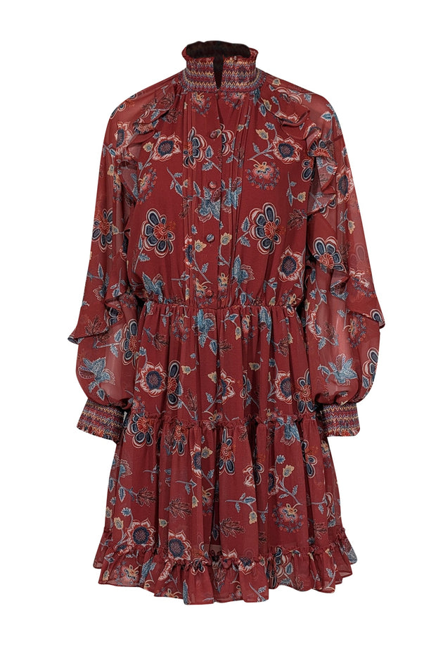 Current Boutique-Sachin & Babi - Rust Red & Multi Color Floral Print Dress Sz M