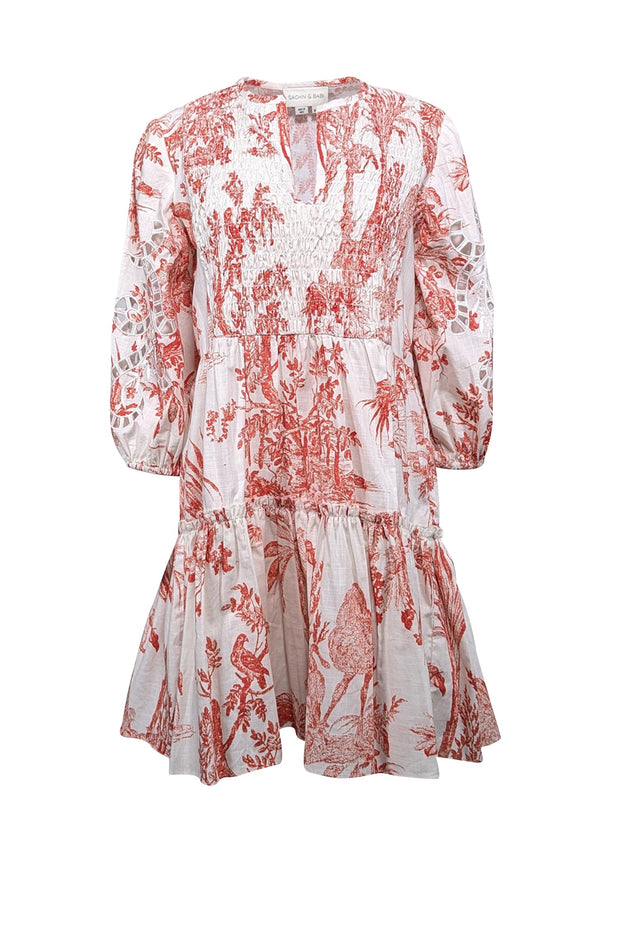 Current Boutique-Sachin & Babi - White & Rust Red Toile Print Cotton Mini Dress Sz M