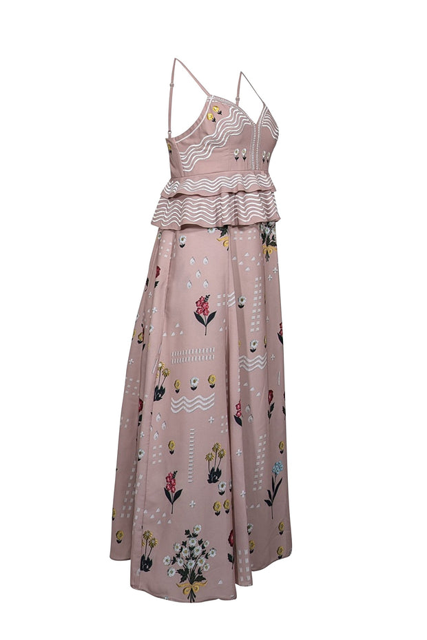 Current Boutique-Sahil Kochhar - Blush Pink Floral Embroidered Maxi Dress Sz 4