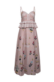 Current Boutique-Sahil Kochhar - Blush Pink Floral Embroidered Maxi Dress Sz 4