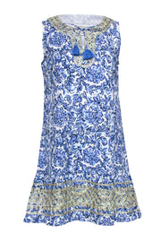 Current Boutique-Sail to Sable - Blue & White Print Sleeveless Tunic Dress Sz S