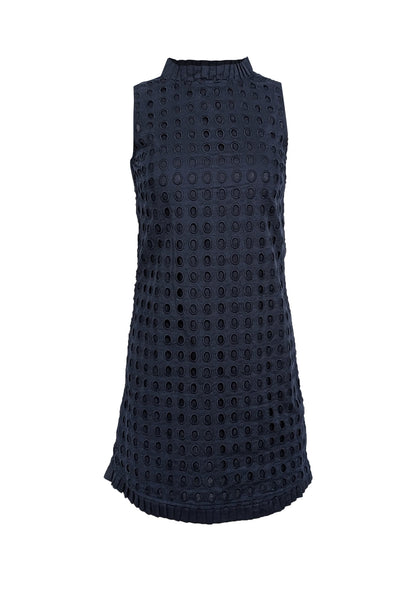 Current Boutique-Sail to Sable - Navy Eyelet Lace Sleeveless Dress w/ Pleated Trim Sz 0