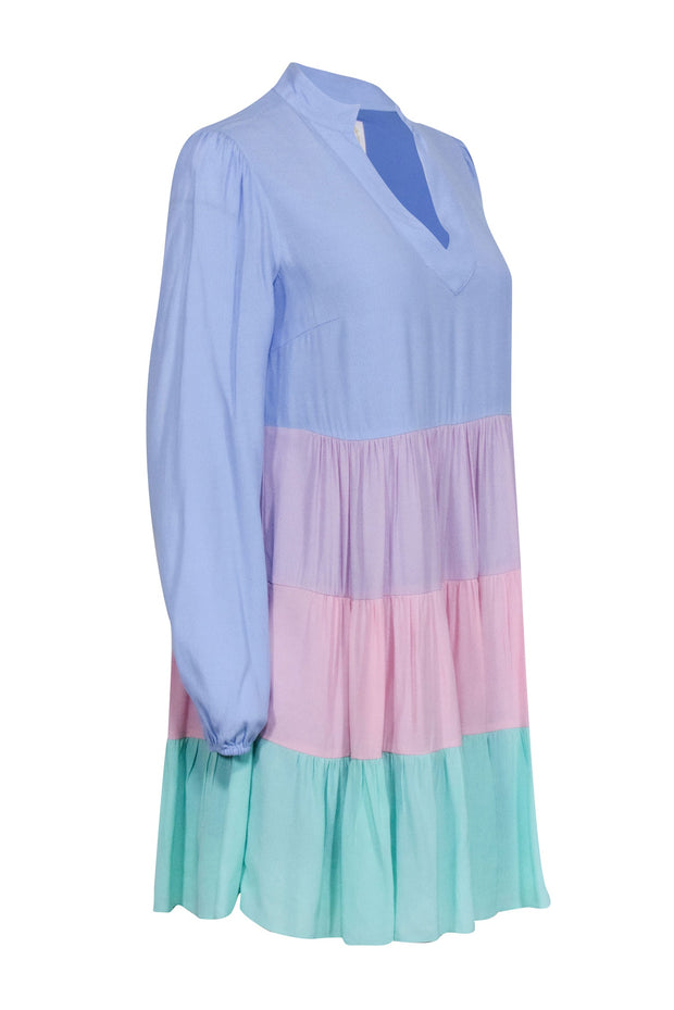 Current Boutique-Sail to Sable - Pastel Blue, Pink, & Mint Green Color Block Shift Dress Sz XS