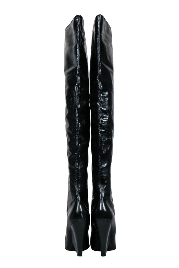 Current Boutique-Saint Laurent - Black Crinkle Leather OTK Boots Sz 8