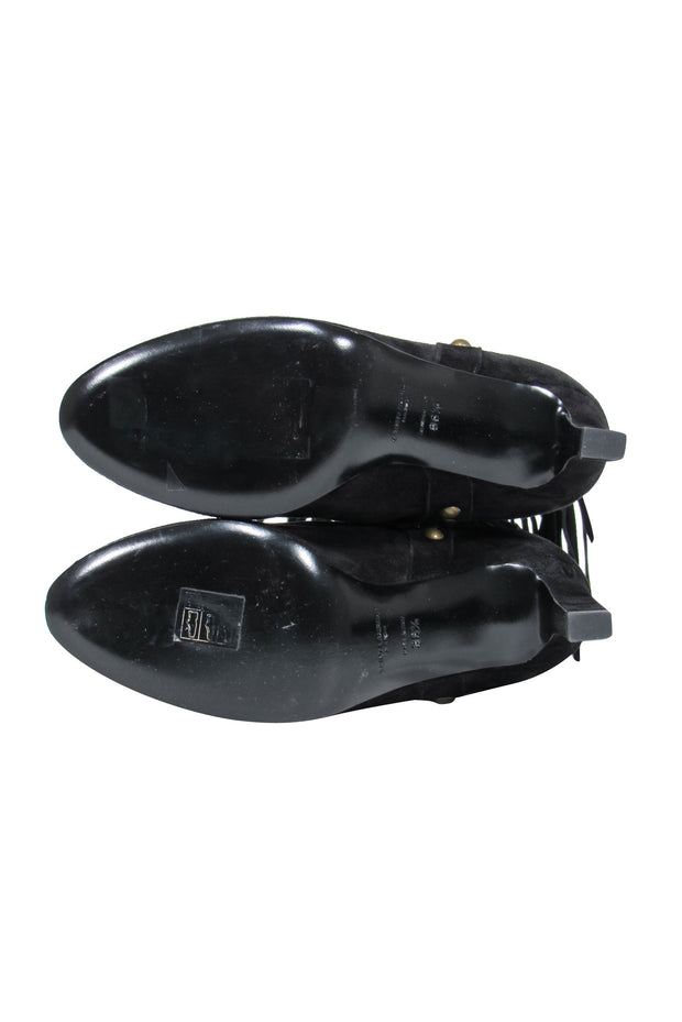 Current Boutique-Saint Laurent - Black Suede Fringe Boots w/ Brass Studs Sz 6.5