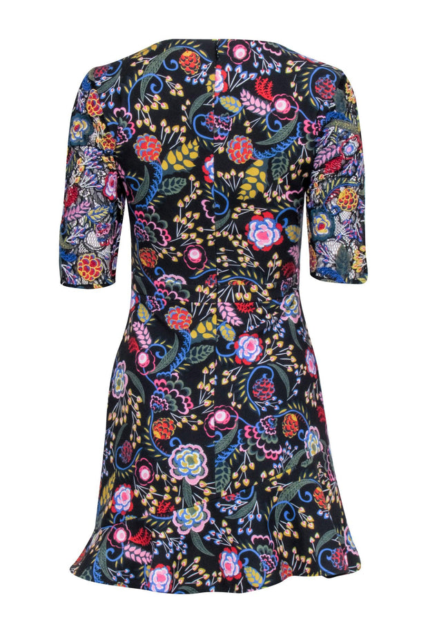 Current Boutique-Saloni - Black w/ Multi Color Floral Short Sleeve Mini Dress Sz 4
