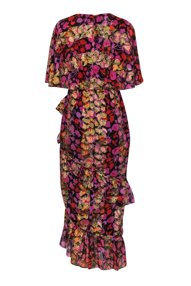 Current Boutique-Saloni - Black w/ Pink, Orange & Gold Floral Print Maxi Dress Sz 8