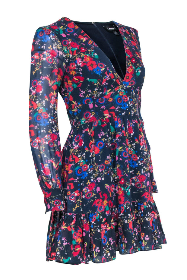 Current Boutique-Saloni - Navy w/ Multi Color Floral Long Sleeve Dress Sz 4